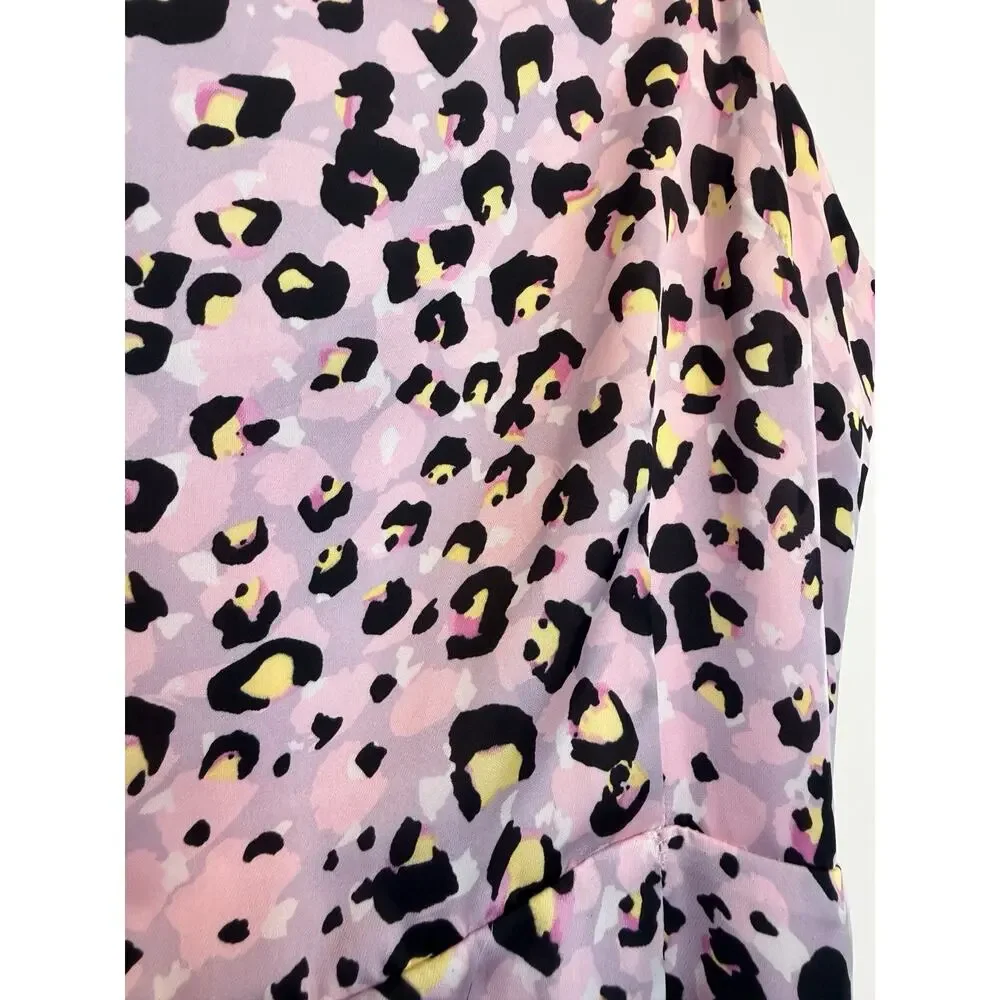 Lost + Wander Satin Pink Leopard Print Wild Child Mini Dress - Womens Large